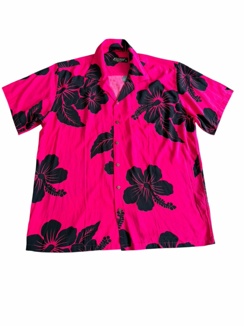 Favant Hawaii Pink & Black Hibiscus Hawaiian Shirt Men’s XL